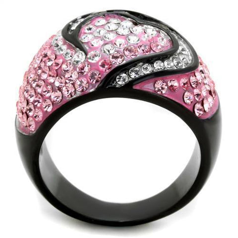 TK1871 - Two-Tone IP Black (Ion Plating) Stainless Steel Ring with Top Grade Crystal  in Light Rose