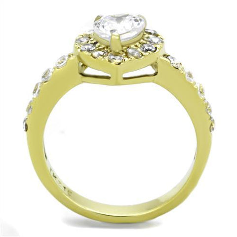 TK1900 - IP Gold(Ion Plating) Stainless Steel Ring with AAA Grade CZ  in Clear