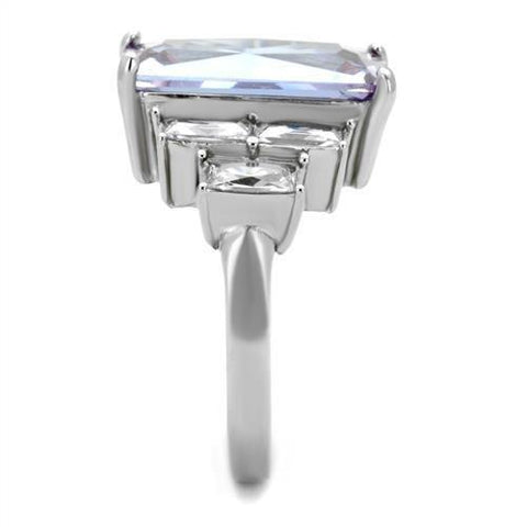 TK1904 - High polished (no plating) Stainless Steel Ring with AAA Grade CZ  in Light Amethyst