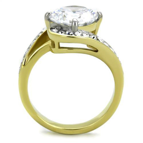 TK1911 - Two-Tone IP Gold (Ion Plating) Stainless Steel Ring with AAA Grade CZ  in Clear