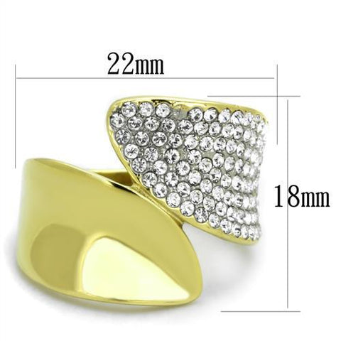 TK1912 - Two-Tone IP Gold (Ion Plating) Stainless Steel Ring with Top Grade Crystal  in Clear