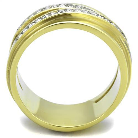 TK1914 - Two-Tone IP Gold (Ion Plating) Stainless Steel Ring with Top Grade Crystal  in Clear