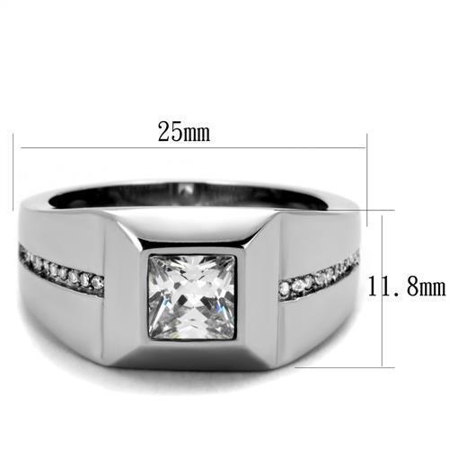 TK1916 - High polished (no plating) Stainless Steel Ring with AAA Grade CZ  in Clear