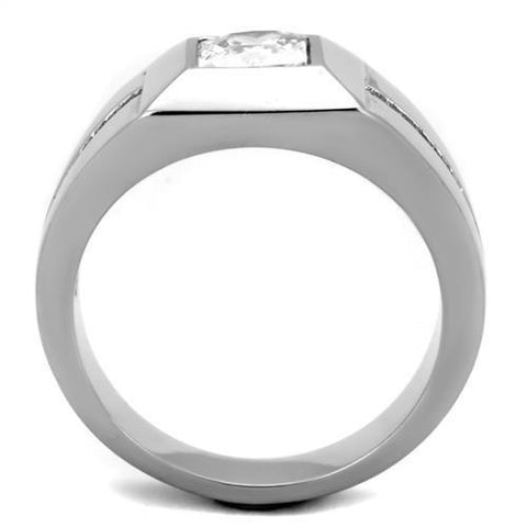 TK1916 - High polished (no plating) Stainless Steel Ring with AAA Grade CZ  in Clear