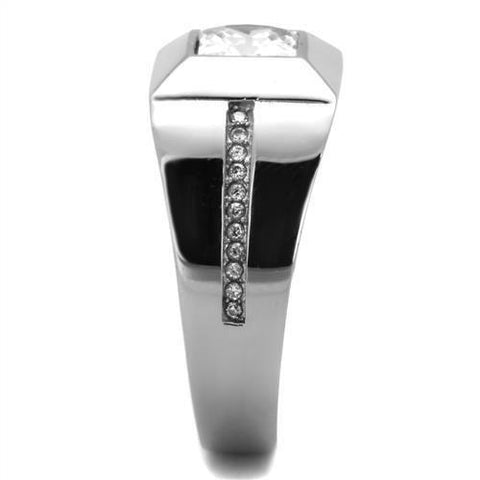 TK1916 - High polished (no plating) Stainless Steel Ring with AAA Grade CZ  in Clear