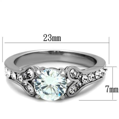 TK1918 - High polished (no plating) Stainless Steel Ring with AAA Grade CZ  in Clear