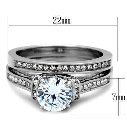 TK1919 - High polished (no plating) Stainless Steel Ring with AAA Grade CZ  in Clear