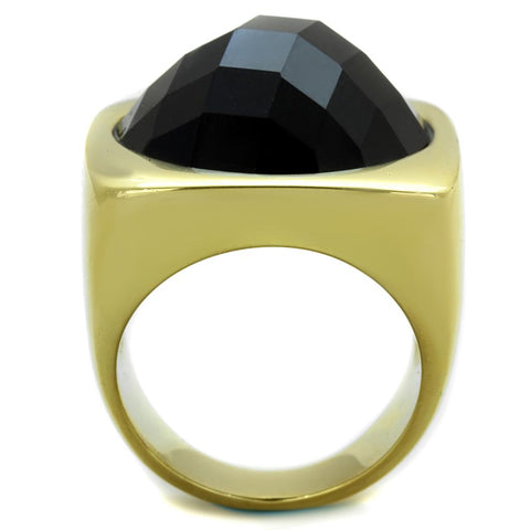 TK1925 - IP Gold(Ion Plating) Stainless Steel Ring with Synthetic Synthetic Stone in Jet