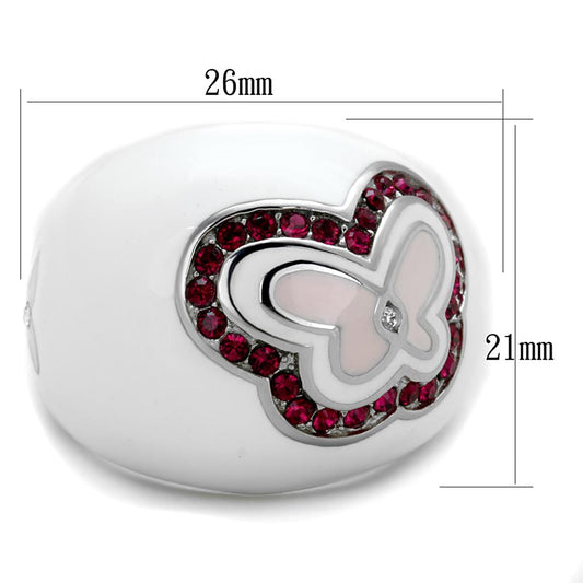 TK1927 - High polished (no plating) Stainless Steel Ring with Top Grade Crystal  in Ruby