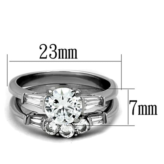 TK1W001 - High polished (no plating) Stainless Steel Ring with AAA Grade CZ  in Clear