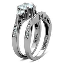 TK1W002 - High polished (no plating) Stainless Steel Ring with AAA Grade CZ  in Clear