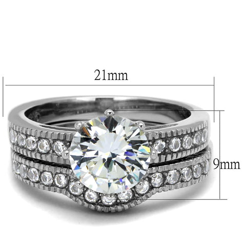 TK1W007 - High polished (no plating) Stainless Steel Ring with AAA Grade CZ  in Clear