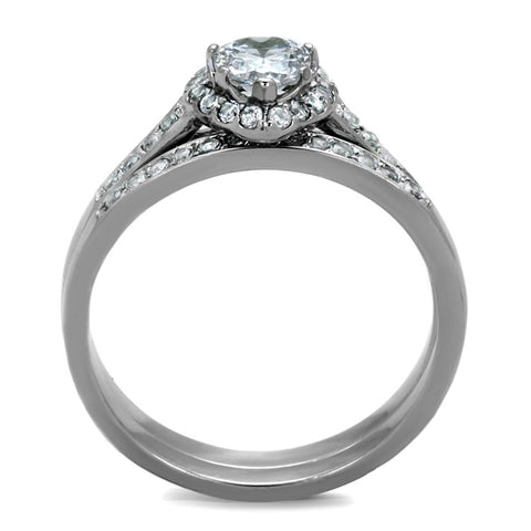 TK1W161 - High polished (no plating) Stainless Steel Ring with AAA Grade CZ  in Clear