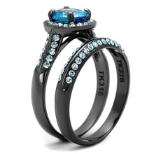 TK1W163LJ - IP Light Black  (IP Gun) Stainless Steel Ring with AAA Grade CZ  in Sea Blue