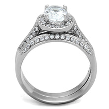 TK1W163 - High polished (no plating) Stainless Steel Ring with AAA Grade CZ  in Clear