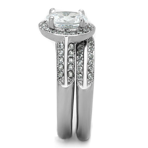 TK1W163 - High polished (no plating) Stainless Steel Ring with AAA Grade CZ  in Clear