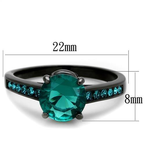 TK2014 - IP Black(Ion Plating) Stainless Steel Ring with Synthetic Synthetic Glass in Blue Zircon