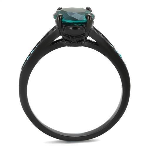 TK2014 - IP Black(Ion Plating) Stainless Steel Ring with Synthetic Synthetic Glass in Blue Zircon