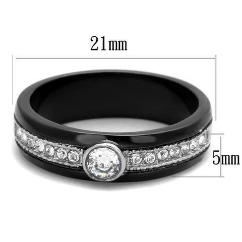 TK2019 - Two-Tone IP Black (Ion Plating) Stainless Steel Ring with AAA Grade CZ  in Clear