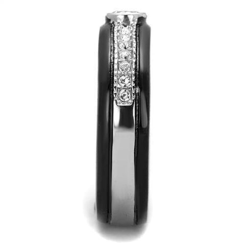 TK2019 - Two-Tone IP Black (Ion Plating) Stainless Steel Ring with AAA Grade CZ  in Clear