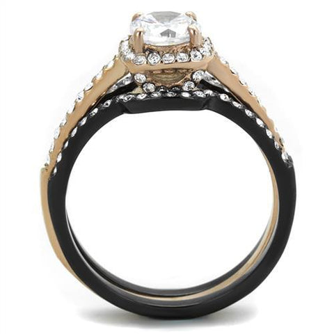 TK2020 - IP Rose Gold+ IP Black (Ion Plating) Stainless Steel Ring with AAA Grade CZ  in Clear