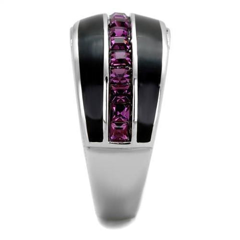 TK2023 - High polished (no plating) Stainless Steel Ring with Top Grade Crystal  in Amethyst