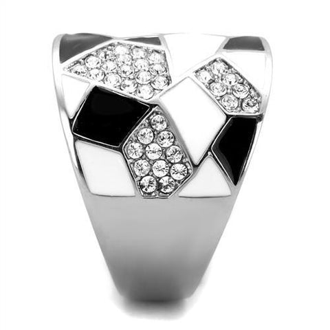 TK2024 - High polished (no plating) Stainless Steel Ring with Top Grade Crystal  in Clear