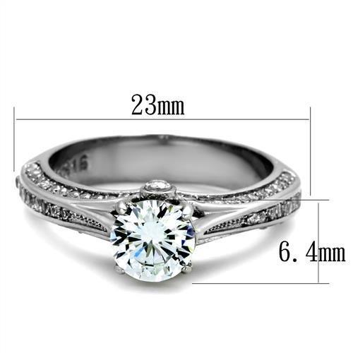 TK2026 - High polished (no plating) Stainless Steel Ring with AAA Grade CZ  in Clear