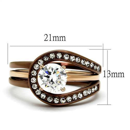 TK2032LC - IP Rose Gold & IP light Coffee Stainless Steel Ring with AAA Grade CZ  in Clear