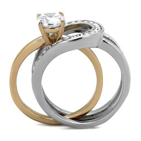 TK2032 - Two-Tone IP Rose Gold Stainless Steel Ring with AAA Grade CZ  in Clear