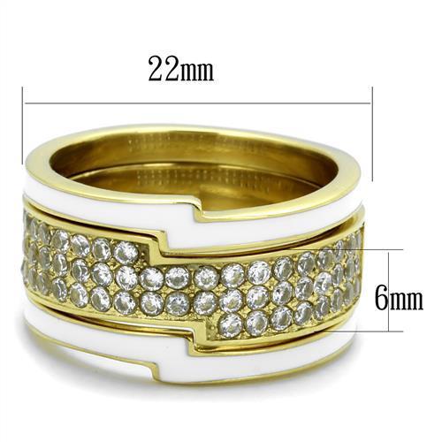 TK2035 - IP Gold(Ion Plating) Stainless Steel Ring with AAA Grade CZ  in Clear