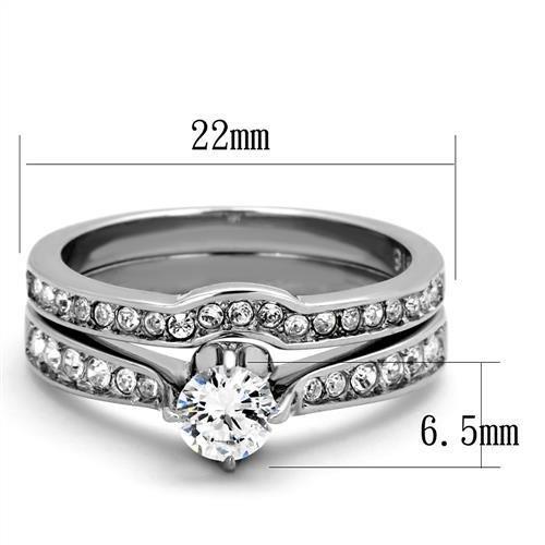 TK2039 - High polished (no plating) Stainless Steel Ring with AAA Grade CZ  in Clear