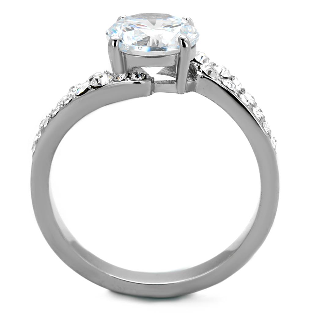 TK2040 - High polished (no plating) Stainless Steel Ring with AAA Grade CZ  in Clear