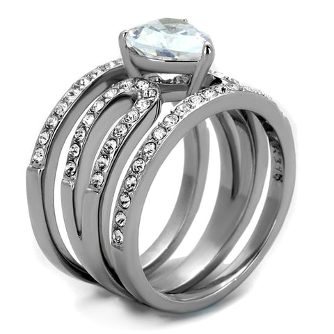 TK2041 - High polished (no plating) Stainless Steel Ring with AAA Grade CZ  in Clear