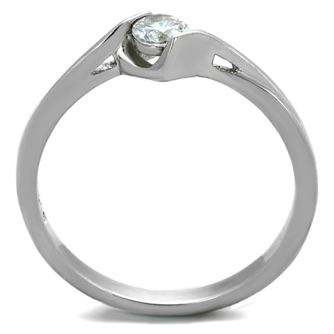 TK2042 - High polished (no plating) Stainless Steel Ring with AAA Grade CZ  in Clear