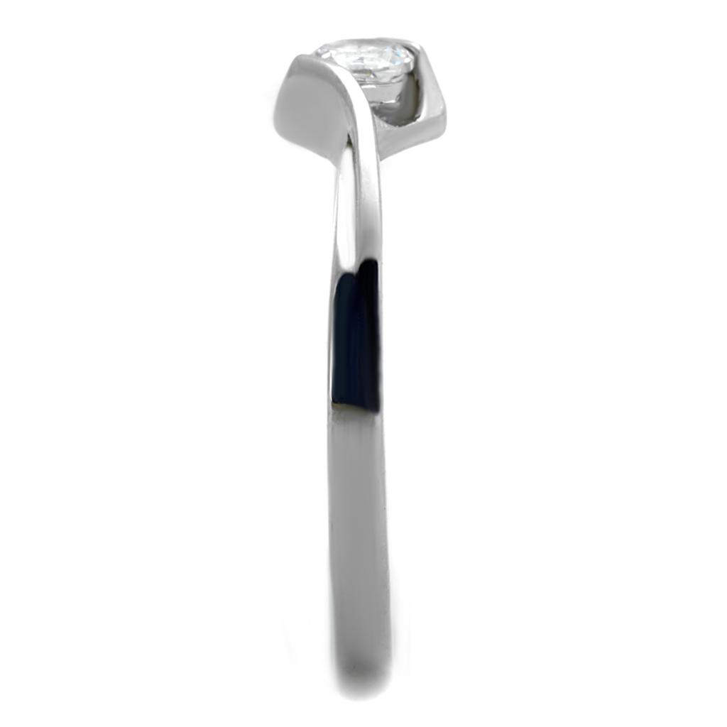 TK2042 - High polished (no plating) Stainless Steel Ring with AAA Grade CZ  in Clear