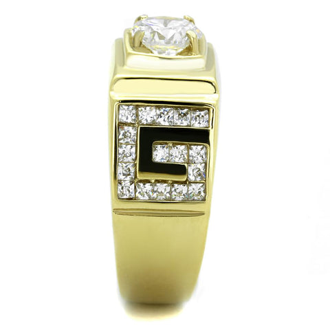 TK2045 - IP Gold(Ion Plating) Stainless Steel Ring with AAA Grade CZ  in Clear