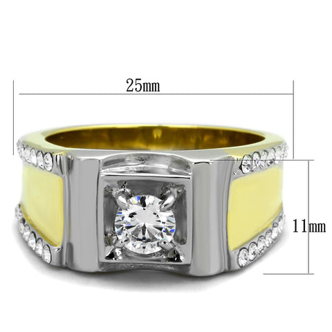 TK2049 - Two-Tone IP Gold (Ion Plating) Stainless Steel Ring with AAA Grade CZ  in Clear