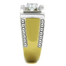 TK2049 - Two-Tone IP Gold (Ion Plating) Stainless Steel Ring with AAA Grade CZ  in Clear