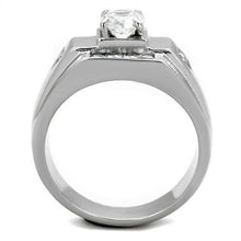 TK2052 - High polished (no plating) Stainless Steel Ring with AAA Grade CZ  in Clear