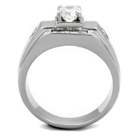 TK2052 - High polished (no plating) Stainless Steel Ring with AAA Grade CZ  in Clear