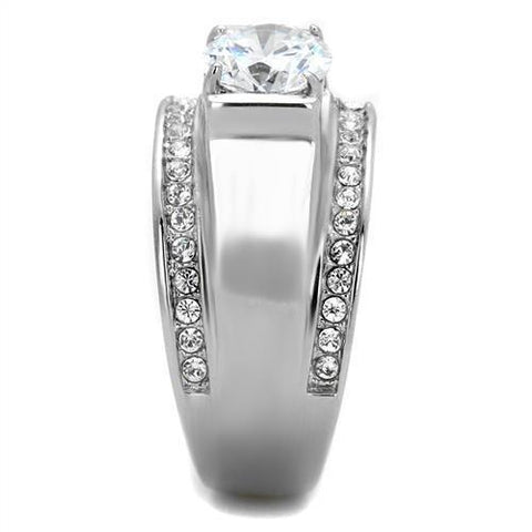 TK2054 - High polished (no plating) Stainless Steel Ring with AAA Grade CZ  in Clear