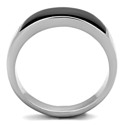 TK2062J - High polished (no plating) Stainless Steel Ring with Synthetic Onyx in Jet