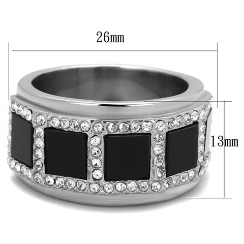 TK2067 - High polished (no plating) Stainless Steel Ring with Synthetic Onyx in Jet