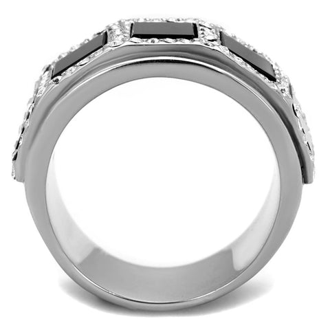 TK2067 - High polished (no plating) Stainless Steel Ring with Synthetic Onyx in Jet