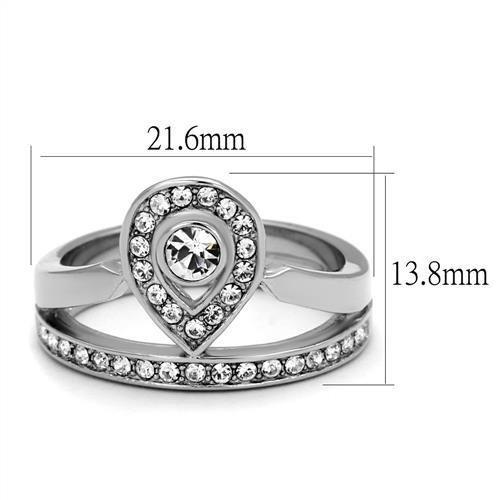 TK2095 - High polished (no plating) Stainless Steel Ring with Top Grade Crystal  in Clear