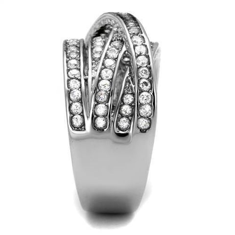 TK2096 - High polished (no plating) Stainless Steel Ring with AAA Grade CZ  in Clear