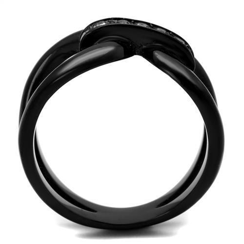 TK2098 - IP Black(Ion Plating) Stainless Steel Ring with Top Grade Crystal  in Black Diamond