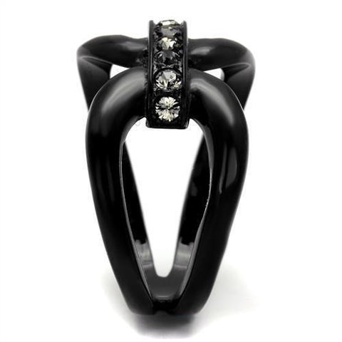 TK2098 - IP Black(Ion Plating) Stainless Steel Ring with Top Grade Crystal  in Black Diamond