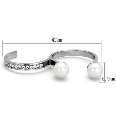 TK2110 - High polished (no plating) Stainless Steel Ring with Synthetic Pearl in White